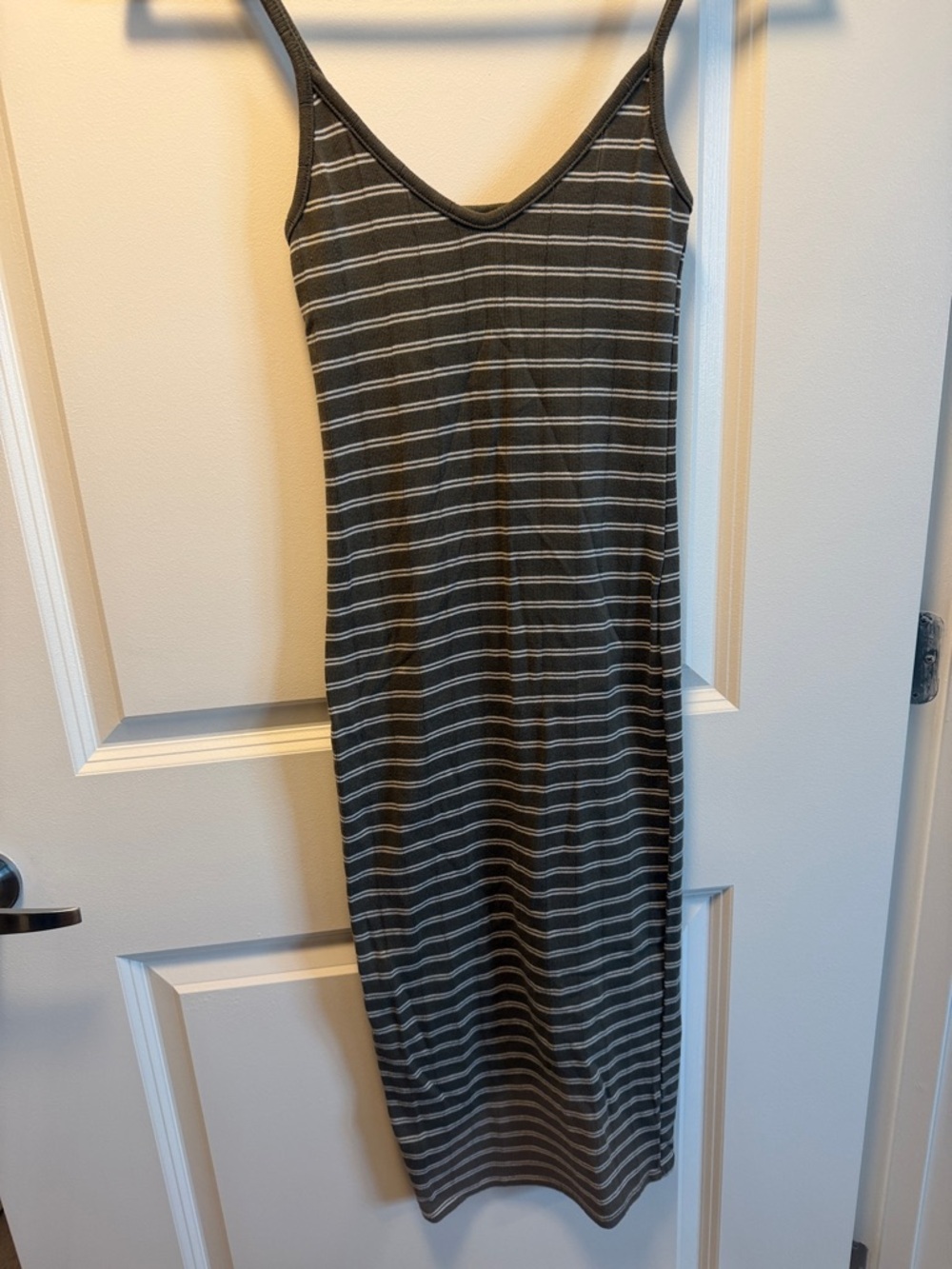 Striped olive midi dress
